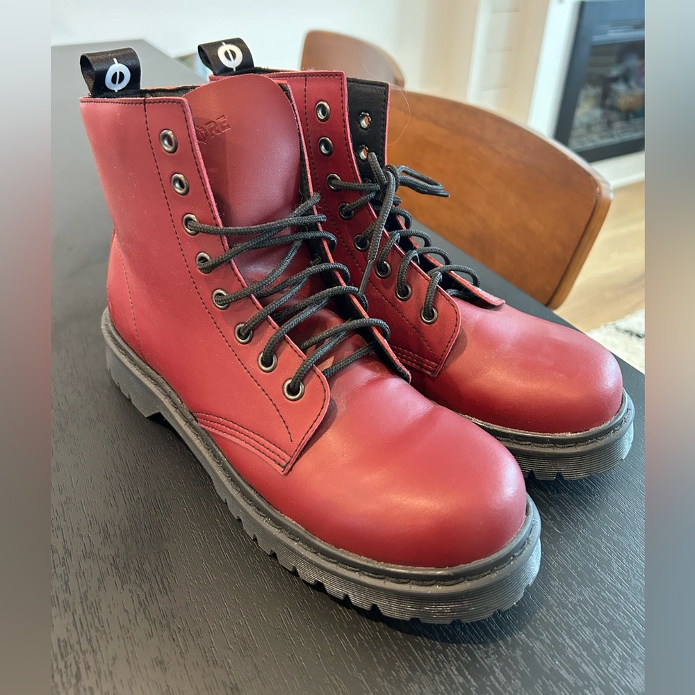 Altercore Grunge Leather Burgundy Combat Boots